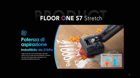 Tineco Floor ONE S7 Stretch Lavapavimenti, Design reclinabile a 180°, aspirazione 21000 Pa, zero grovigli, 50 minuti di autonomia, auto-pulizia FlashDry a 85°C