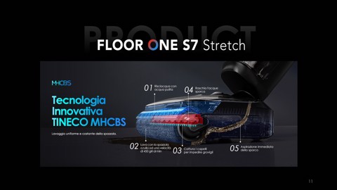 Tineco Floor ONE S7 Stretch Lavapavimenti, Design reclinabile a 180°, aspirazione 21000 Pa, zero grovigli, 50 minuti di autonomia, auto-pulizia FlashDry a 85°C