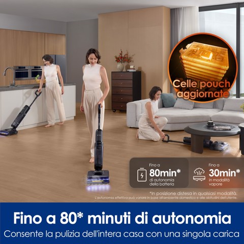Tineco FLOOR ONE S7 Stretch Steam Lavapavimenti a Vapore, 140℃ HyperSteam, Design reclinabile a 180° , Design Anti-groviglio, Auto-pulizia FlashDry, Fino a 80 min di autonomia