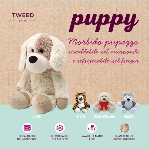 TWEED PUPPY Morbido pupazzo riscaldabile nel microonde e refrigerabile nel freezer