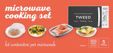 TWEED TW077 Kit accessori per microonde 3 contenitori assortiti + 2 coperchi paraschizzi