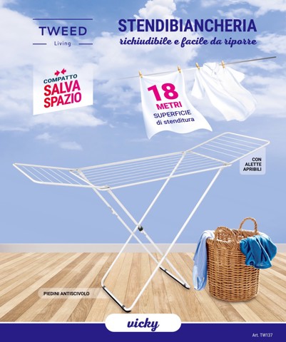 TWEED TW137 stendino e filo asciugabiancheria Stendibiancheria da pavimento Bianco