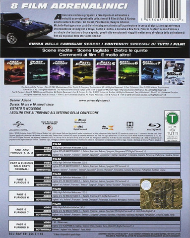 Universal Pictures Fast & Furious 8 Movie Collection, Blu-Ray 2D Inglese, ESP, Francese, ITA