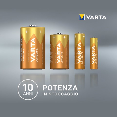Varta Longlife, Batteria Alcalina, AAA, Micro, LR03, 1.5V, Blister da 4, Made in Germany