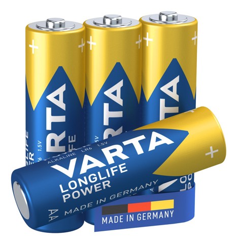 Varta Longlife Power, Batteria Alcalina, AA, Mignon, LR6, 1.5V, Blister da 4, Made in Germany