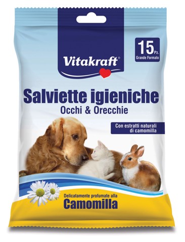 Vitakraft 15777 Salviette igieniche occhi e orecchie con camomilla 15pz