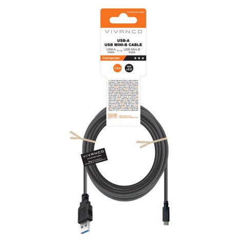 Vivanco VNITXMIUSBA15MMK cavo USB USB 2.0 1,5 m USB A Mini-USB B Nero