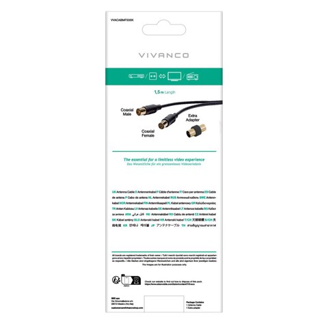 Vivanco VVACABMF150K cavo coassiale 1,5 m Tipo F Nero