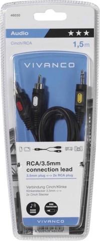 Vivanco VVAJACK2RCA18MMK cavo audio 1,5 m 2 x RCA 3.5mm Nero