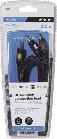 Vivanco VVAJACK2RCA25MMK cavo audio 2,5 m 2 x RCA 3.5mm Nero