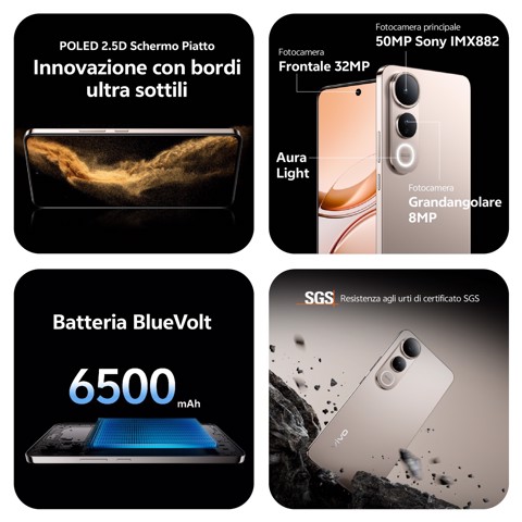 VIVO V50 Lite 4G 17,2 cm (6.77") Doppia SIM Android 15 USB tipo-C 8 GB 256 GB 6500 mAh Nero