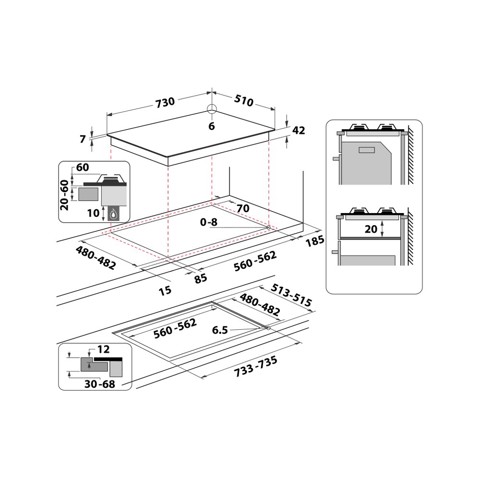 Whirlpool GOA 7523/NB1 Nero Da incasso 73 cm Gas 5 Fornello(i)
