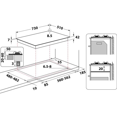 Whirlpool Piano cottura a gas - GMR 7522/IXL