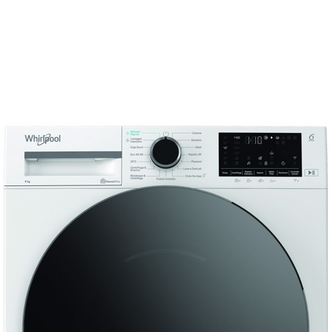 Whirlpool WAM R949WB IT, 9kg, classe A -30%, Bianco, Inverter, 1400 giri, Display digitale XL, vapore, porta nera, Wi-Fi