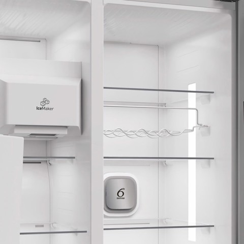 Whirlpool WHG2 6574W XK5E Frigorifero Side by Side a libera installazione, Dual no frost, Classe D, Inox, 35 dbA