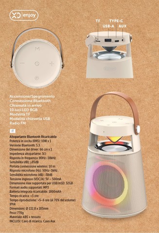 XD Enjoy Altoparlante Bluetooth Ricaricabile Portatile