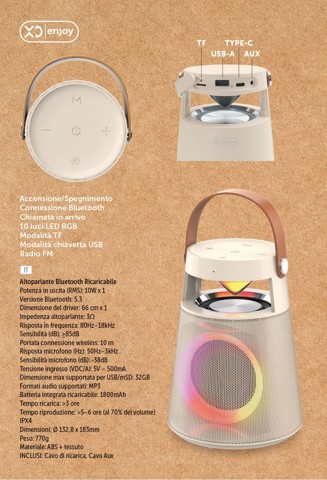 XD Enjoy Altoparlante Bluetooth Ricaricabile Portatile