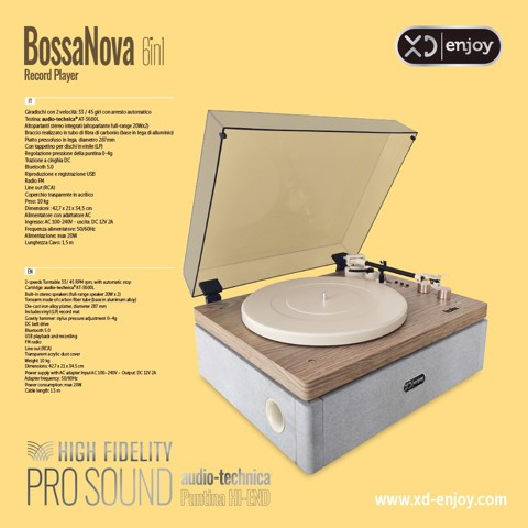 XD Enjoy BossaNova Giradischi con trasmissione a cinghia Grigio, Legno Semiautomatico