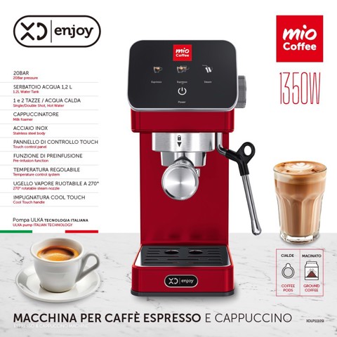 XD Enjoy Macchina per Caffè a Cialde Espresso e Cappuccino 1350W