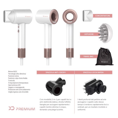 XD Enjoy XDAD990WH asciuga capelli 1600 W Bianco, Oro rosa
