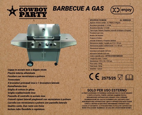 XD Enjoy XDBBQ440 barbecue per l'aperto e bistecchiera Carrello propano/butano Acciaio inox 15750 W