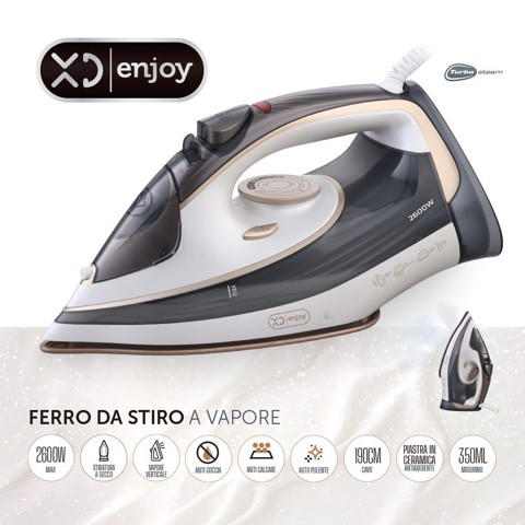 XD Enjoy XDBIN9555 ferro da stiro Ferro da stiro a secco e a vapore Piastra in Ceramica 2600 W Grigio, Bianco