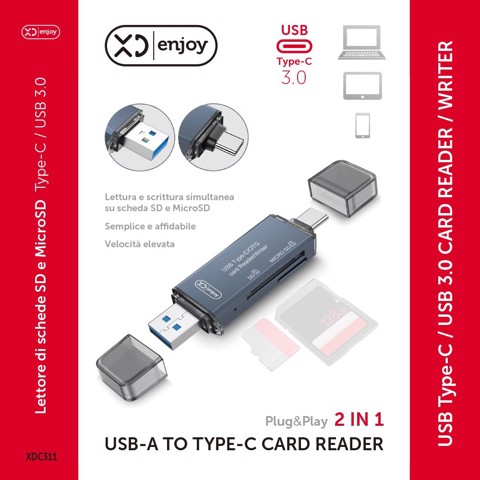 XD Enjoy XDC311 lettore di schede USB 3.0 Type-A/Type-C Grigio
