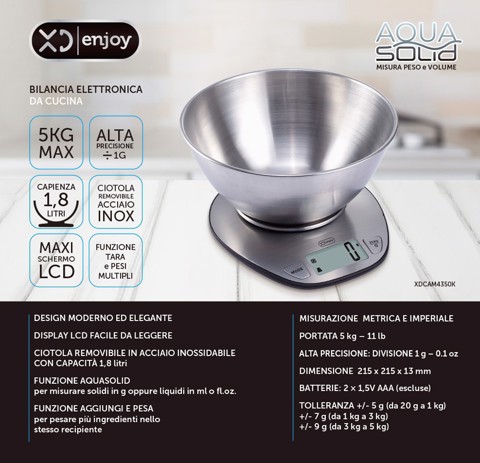 XD Enjoy XDCAM4350K bilancia da cucina Acciaio inox Quadrato Bilancia da cucina elettronica