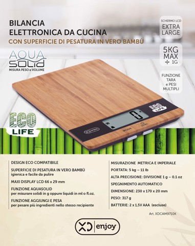 XD Enjoy XDCAM9710K bilancia da cucina Bamboo Superficie piana Rettangolo Bilancia da cucina elettronica