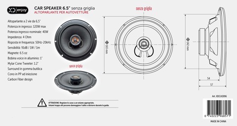 XD Enjoy XDCAS996 altoparlante auto Rotondo 2-vie 120 W 1 pz