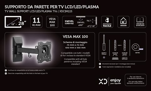 XD Enjoy XDCIM11S Supporto TV a parete 71,1 cm (28") Nero