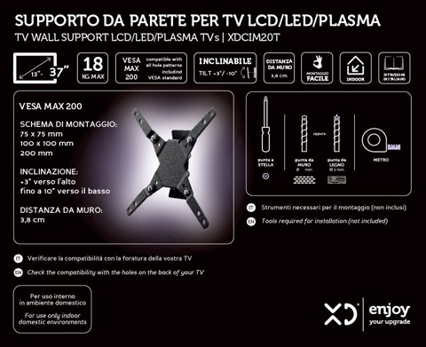 XD Enjoy XDCIM20T Supporto TV a parete 94 cm (37") Nero