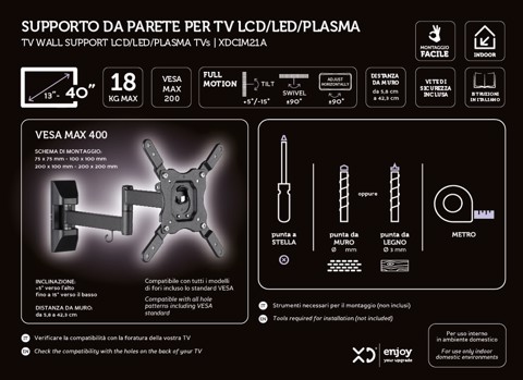XD Enjoy XDCIM21A Supporto TV a parete 101,6 cm (40") Nero