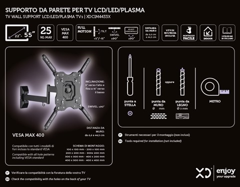 XD Enjoy XDCIM4433X Supporto TV a parete 139,7 cm (55") Nero