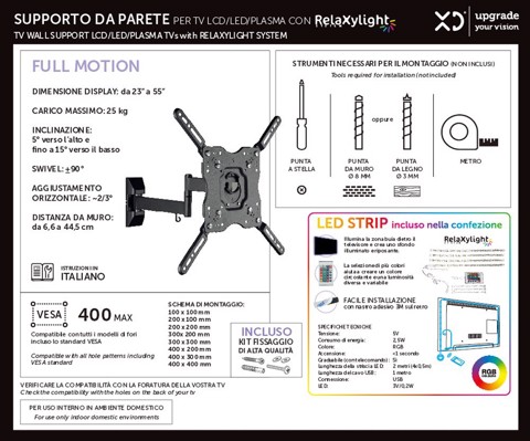 XD Enjoy XDCIM4433XLED Supporto TV a parete 139,7 cm (55") Nero