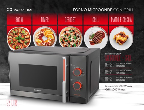 XD Premium XDDWMG23M forno a microonde Superficie piana Microonde con grill 23 L 800 W Grigio