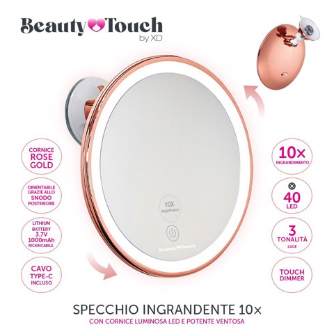 XD Enjoy XDGF1707 specchietto per trucco Libera installazione Rotondo Bianco, Rose Gold
