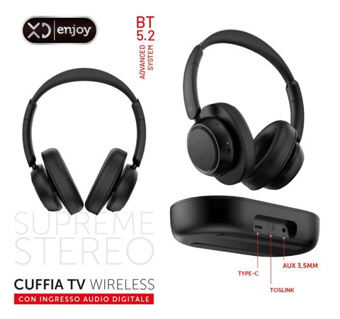 XD Enjoy XDGTK2 cuffia e auricolare Wireless Portatile TV Bluetooth Base di ricarica Nero