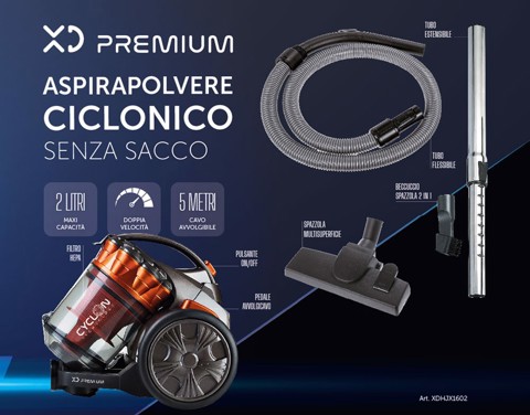 XD Premium XDHJX1602 aspirapolvere a traino 2 L A cilindro Secco 900 W Senza sacchetto