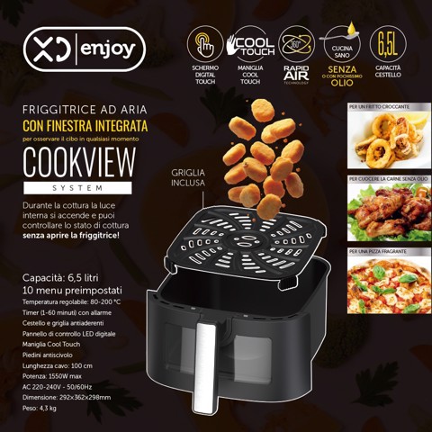 XD Enjoy XDJW650WD friggitrice Singolo 6,5 L Indipendente 1550 W Friggitrice ad aria calda Nero, Argento