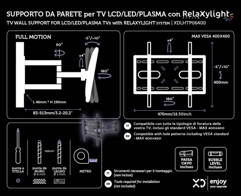 XD Enjoy XDLHTP06400 Supporto TV a parete 139,7 cm (55") Nero