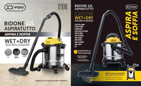 XD Enjoy XDMWD012 aspirapolvere a traino 12 L Aspiratore a cilindro Secco e bagnato 1200 W