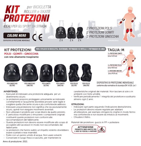 XD Enjoy XDRZ822BLK set di protezione sportiva Ciclismo, Pattinaggio in linea, Pattinaggio su rotelle, Skateboard
