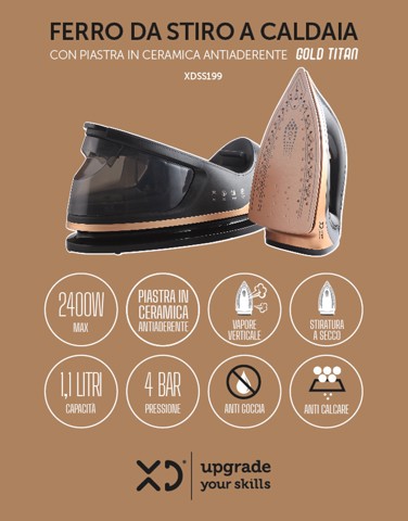 XD Enjoy XDSS199 ferro da stiro a caldaia 1,1 L Piastra in Ceramica Nero, Oro