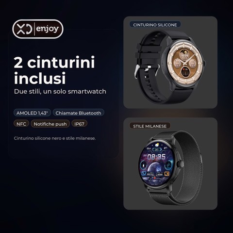 XD Enjoy XDVLD15BLK smartwatch e orologio sportivo 3,63 cm (1.43") AMOLED Digitale 466 x 466 Pixel Bianco