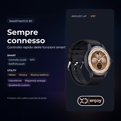XD Enjoy XDVLD15BLK smartwatch e orologio sportivo 3,63 cm (1.43") AMOLED Digitale 466 x 466 Pixel Bianco