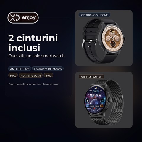 XD Enjoy XDVLD15BLK smartwatch e orologio sportivo 3,63 cm (1.43") AMOLED Digitale 466 x 466 Pixel Bianco
