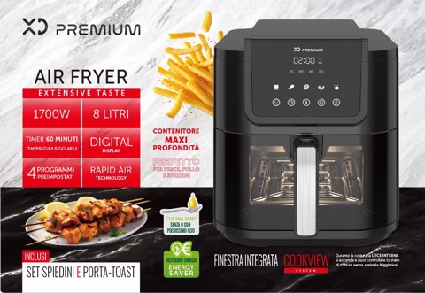 XD Premium Friggitrice Ad Aria 8 Litri Con Finestra Integrata