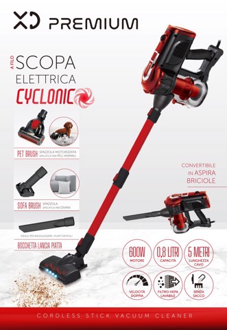 XD Premium Scopa Elettrica Ciclonica A Filo 600W - Convertibile In Aspirabriciole