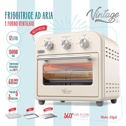 XD Vintage XDBOW1020VTG friggitrice Singolo 12 L Indipendente 1500 W Friggitrice ad aria calda Crema